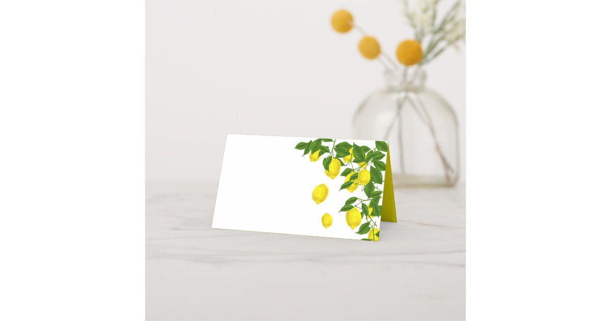 Yellow Lemon And Green Leaves Citrus Wedding Party Place Card | Zazzle