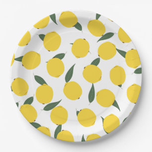 Yellow Lemon and Green Leaves Paper Plates