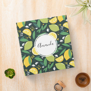 Yellow Lemon and Green Lime Fruit Food Pattern 3 Ring Binder