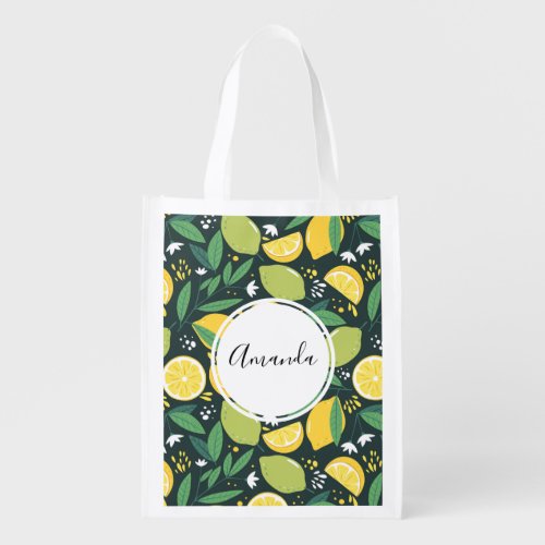 Yellow Lemon and Green Lime Fruit Food Pattern Grocery Bag
