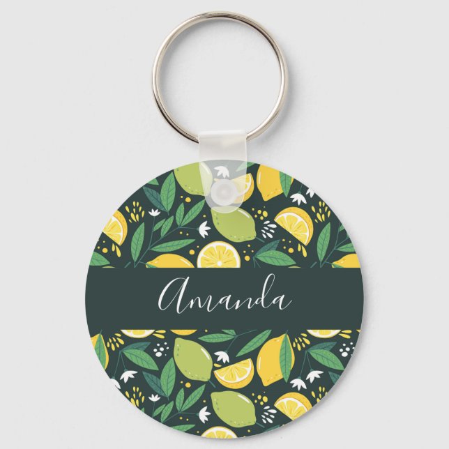 Yellow Lemon and Green Lime Fruit Food Pattern Key Keychain (Front)