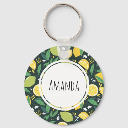 Yellow Lemon and Green Lime Fruit Food Pattern Keychain