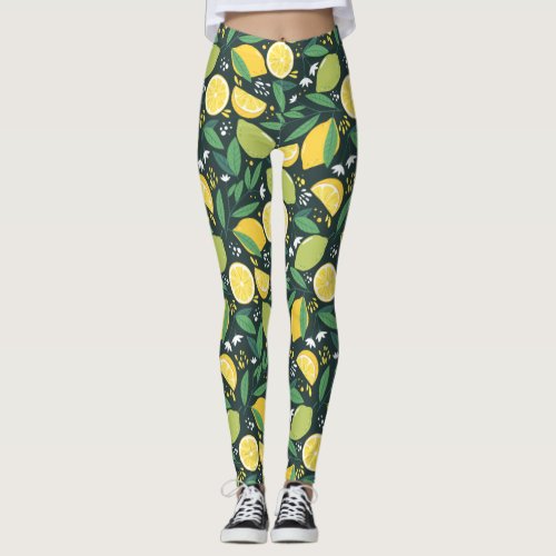 Yellow Lemon and Green Lime Fruit Food Pattern Leggings