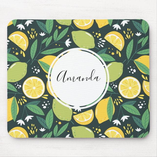 Yellow Lemon and Green Lime Fruit Food Pattern Mouse Pad (Front)