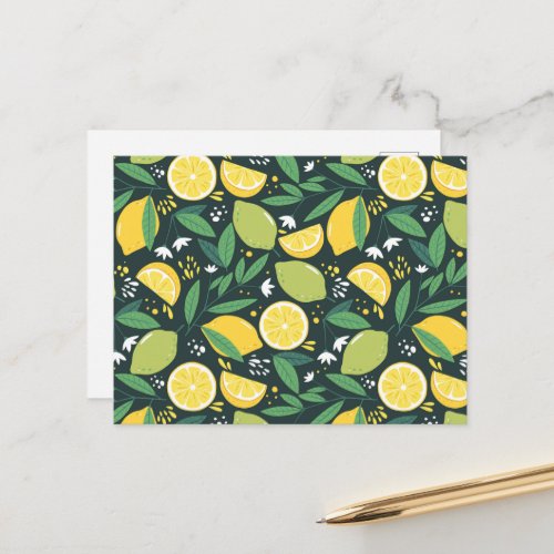Yellow Lemon and Green Lime Fruit Food Pattern Postcard