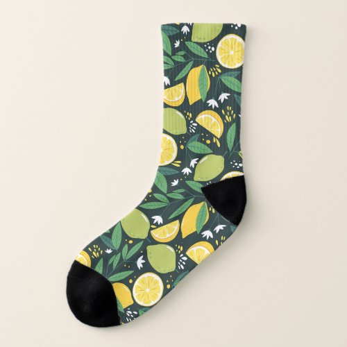 Yellow Lemon and Green Lime Fruit Food Pattern Socks