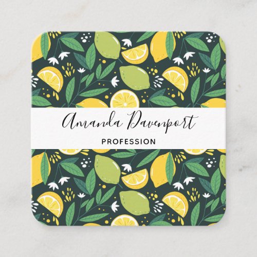 Yellow Lemon and Green Lime Fruit Food Pattern Square Business Card