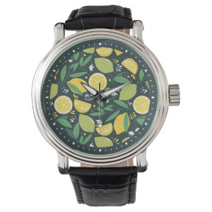 Yellow Lemon and Green Lime Fruit Food Pattern Watch