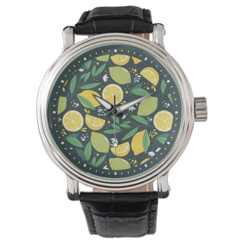 Yellow Lemon and Green Lime Fruit Food Pattern Watch