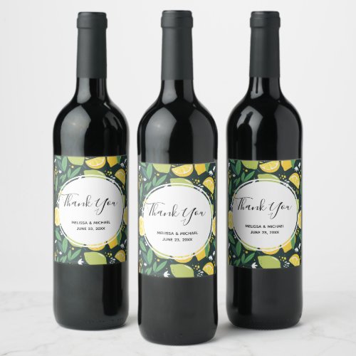 Yellow Lemon and Green Lime Fruit Food Pattern Wine Label