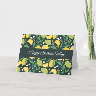 Yellow Lemon and Green Lime Fruit Pattern Birthday Card