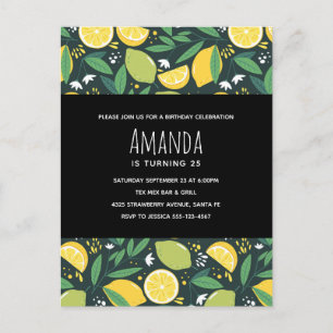 Yellow Lemon and Green Lime Fruit Pattern Birthday Invitation Postcard