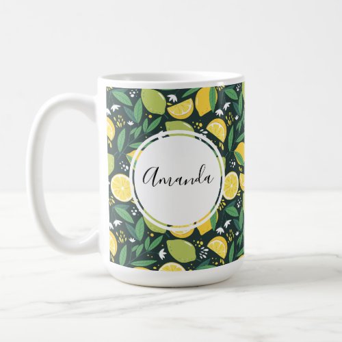 Yellow Lemon and Green Lime Fruit Pattern Coffee Mug