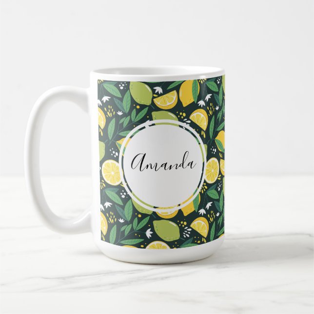 Yellow Lemon and Green Lime Fruit Pattern Coffee Mug (Left)