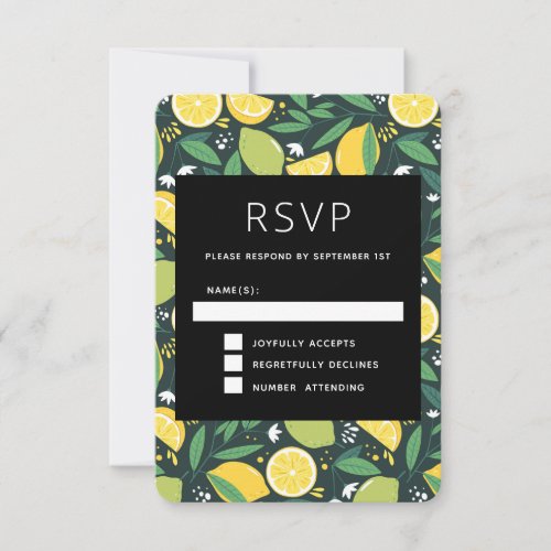 Yellow Lemon and Green Lime Fruit Pattern RSVP Card