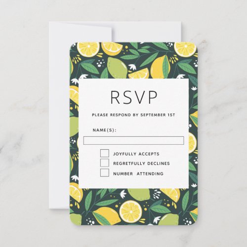 Yellow Lemon and Green Lime Fruit Pattern RSVP Card