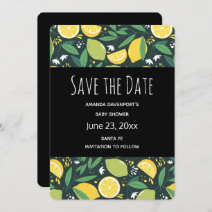 Yellow Lemon and Green Lime Fruit Pattern Save The Date