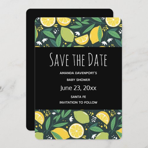  Yellow Lemon and Green Lime Fruit Pattern Save The Date