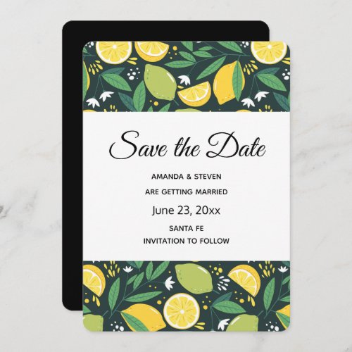 Yellow Lemon and Green Lime Fruit Pattern Save The Date
