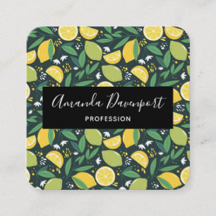 Yellow Lemon and Green Lime Fruit Pattern Square Business Card