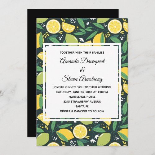Yellow Lemon and Green Lime Fruit Pattern Wedding Invitation