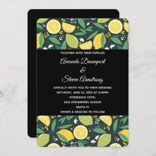 Yellow Lemon and Green Lime Fruit Pattern Wedding Invitation