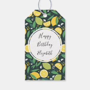 Yellow Lemon and Lime Fruit Food Pattern Birthday Gift Tags