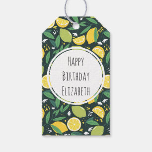Yellow Lemon and Lime Fruit Food Pattern Birthday Gift Tags