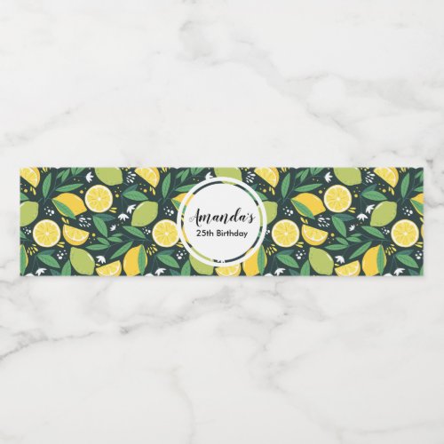 Yellow Lemon and Lime Fruit Food Pattern Birthday Water Bottle Label