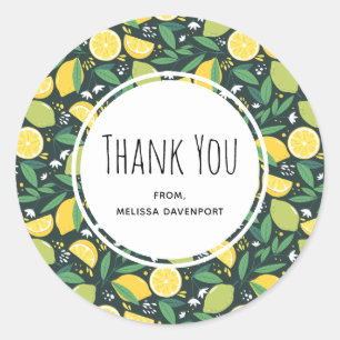 Yellow Lemon and Lime Fruit Food Pattern Thank You Classic Round Sticker