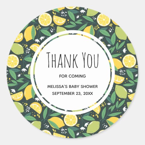 Yellow Lemon and Lime Fruit Pattern Baby Shower Classic Round Sticker