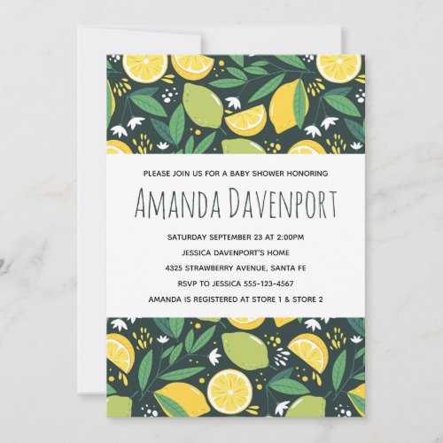 Yellow Lemon and Lime Fruit Pattern Baby Shower Invitation