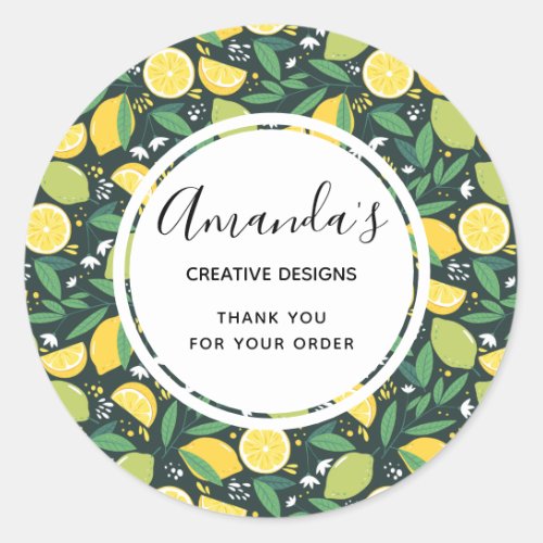Yellow Lemon and Lime Fruit Pattern Business Classic Round Sticker