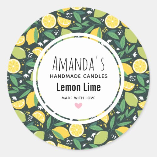 Yellow Lemon and Lime Fruit Pattern Candle Biz Classic Round Sticker