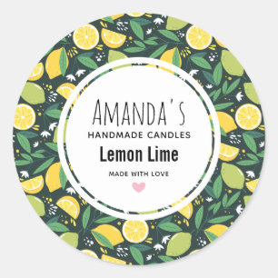 Yellow Lemon and Lime Fruit Pattern Candle Biz Classic Round Sticker