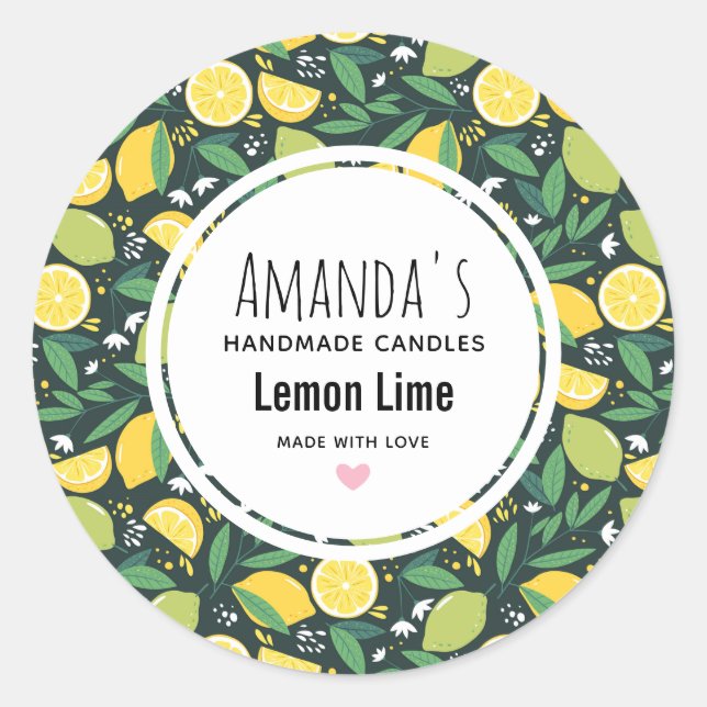 Yellow Lemon and Lime Fruit Pattern Candle Biz Classic Round Sticker (Front)