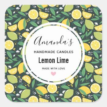 Yellow Lemon And Lime Fruit Pattern Candle Biz Square Sticker by Mirribug at Zazzle
