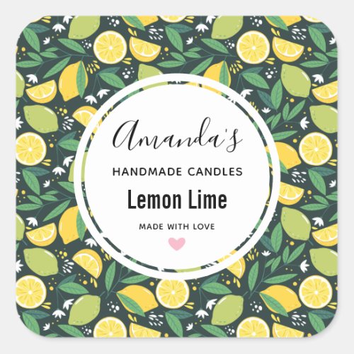 Yellow Lemon and Lime Fruit Pattern Candle Biz Square Sticker