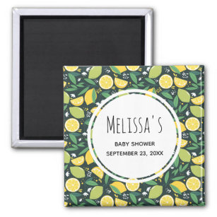 Yellow Lemon and Lime Fruit Pattern Save the Date Magnet