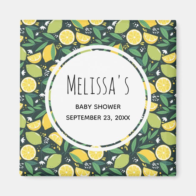 Yellow Lemon and Lime Fruit Pattern Save the Date Magnet (Front)