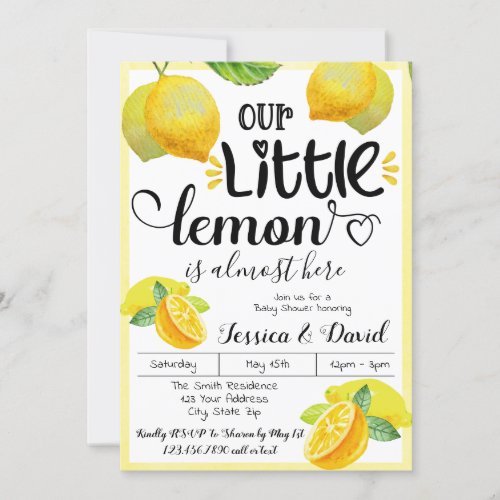 Yellow Lemon Baby Shower Summer Outdoor Spring Invitation