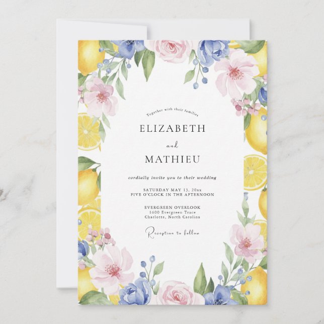 Yellow Lemon Blossom Wedding Invitation (Front)