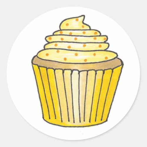 Yellow Lemon Cake Cupcake Frosting and Sprinkles Classic Round Sticker