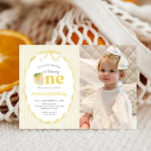 Yellow Lemon Citrus 1st Birthday Photo Invitation