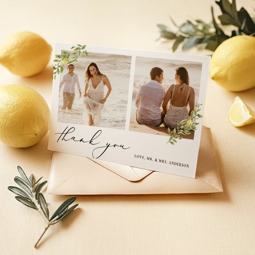 Yellow Lemon Citrus Calligraphy Wedding Thank You Card