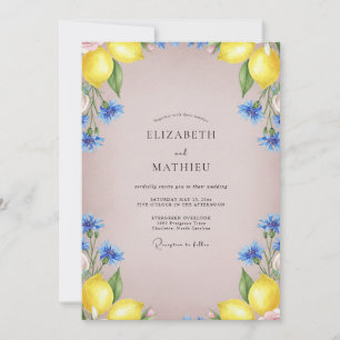 Yellow Lemon Citrus Eucalyptus Wedding Invitation