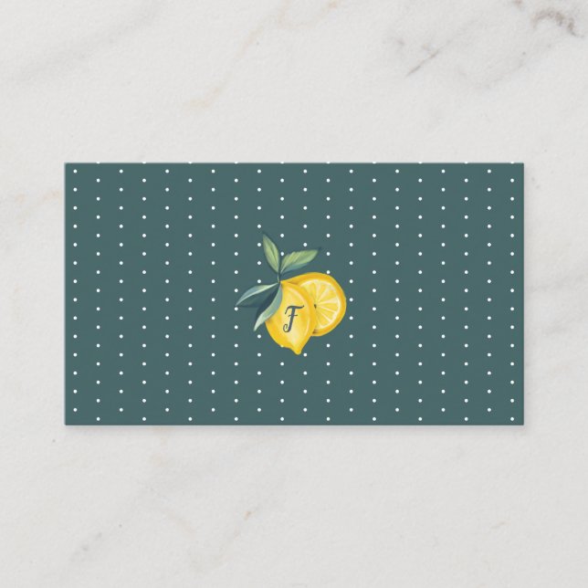 Yellow Lemon Citrus & Foliage Polka Dot Business Card (Front)