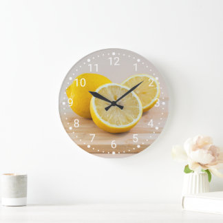 Yellow Lemon Citrus Food Photography Still Life Large Clock