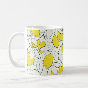 Yellow lemon citrus fruit hand drawn illustration  coffee mug