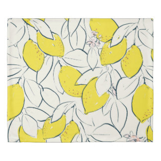 Yellow lemon citrus fruit hand drawn illustration duvet cover
